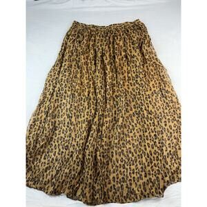 Free People Leopard Print Midi Skirt Boho Flowy Brown Elastic Waist Womens Large